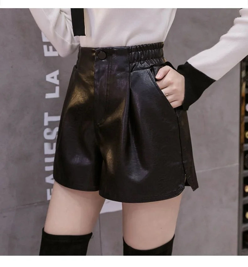 Casual A-Line Leather Shorts⎥Chic Loose Fit Women's Fashion Pants.