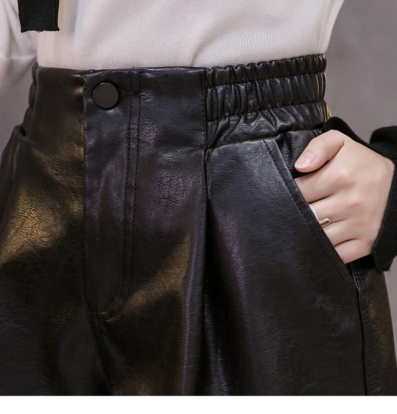 Casual A-Line Leather Shorts⎥Chic Loose Fit Women's Fashion Pants.