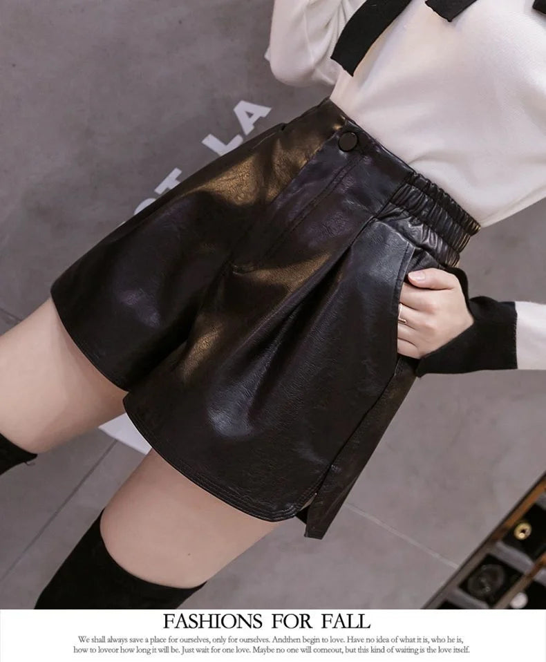 Casual A-Line Leather Shorts⎥Chic Loose Fit Women's Fashion Pants.