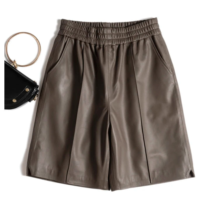 Authentic Leather Bermuda for Women ⎥ Wide Leg & Pockets Shorts.