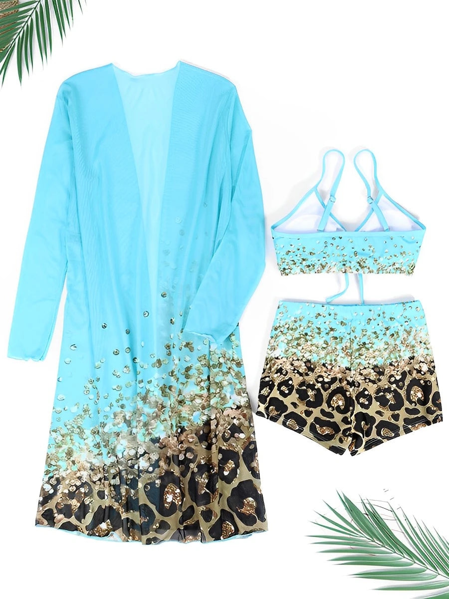 3-Pc Women's Bikini Shorts & Kimono Set ⎥ Chic Swimwear Ensemble