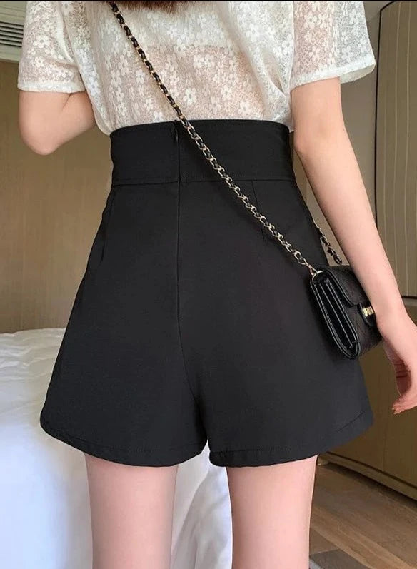 Elegant Black A-Line Skort for Women | High Waist Wide Leg Skirt Shorts.