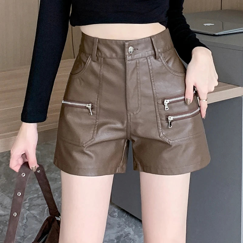 Trendy High-Waisted PU Leather Shorts | Y2K Inspired Fashion Statement.