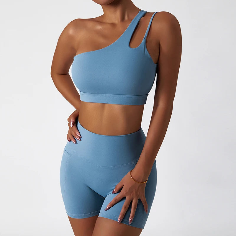 2-Piece Gym Suit Shorts⎥One Shoulder Yoga Set for Women