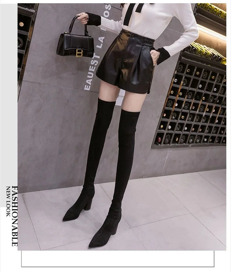 Casual A-Line Leather Shorts⎥Chic Loose Fit Women's Fashion Pants.