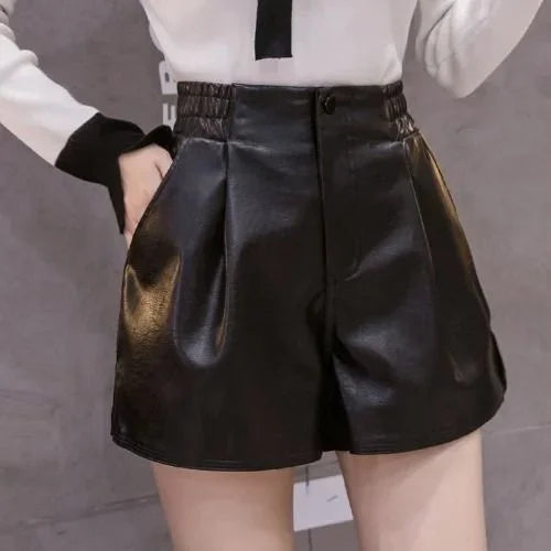 Casual A-Line Leather Shorts⎥Chic Loose Fit Women's Fashion Pants.