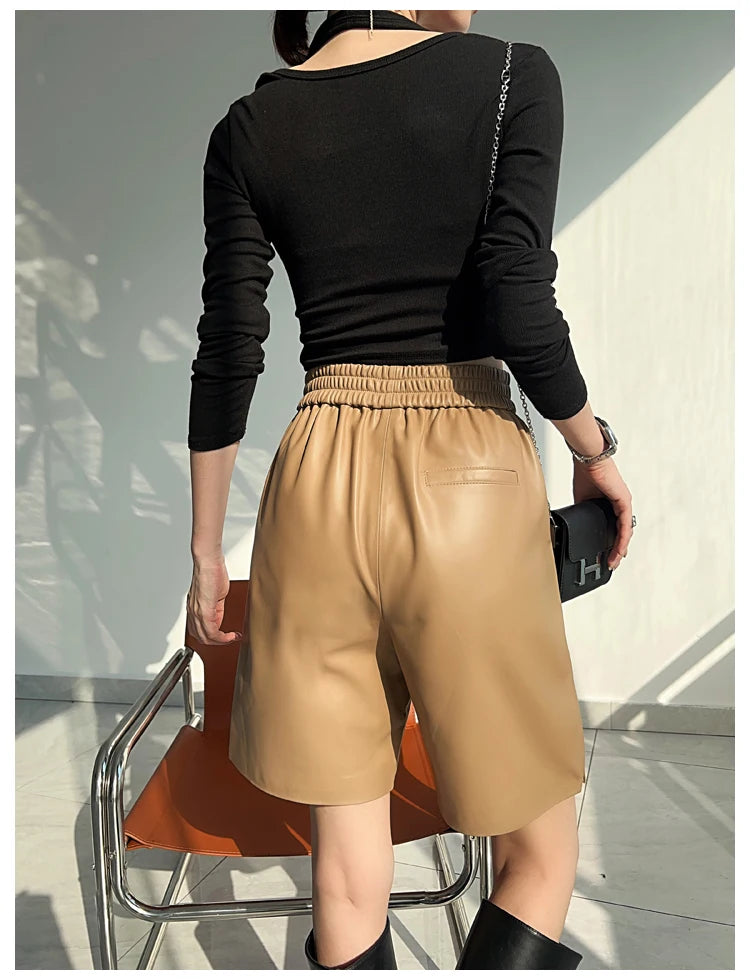 Authentic Leather Bermuda for Women ⎥ Wide Leg & Pockets Shorts.