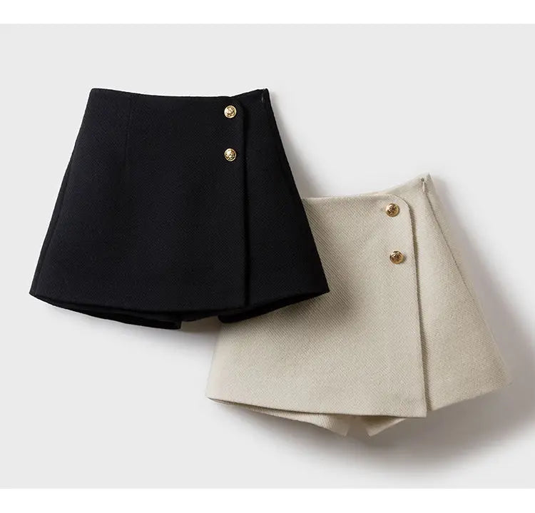 A-Line Elegance Skort | Chic Button-Detailed Wide-Leg Skirt Shorts