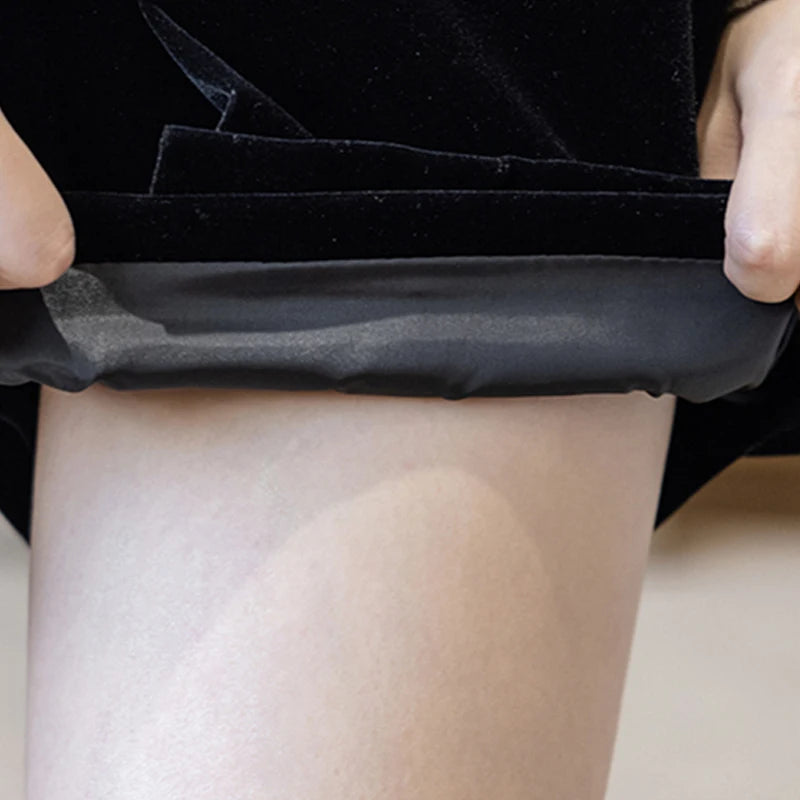 Black Velvet Skort⎥High-Waist A-Line Skirt Shorts with Big Pin.