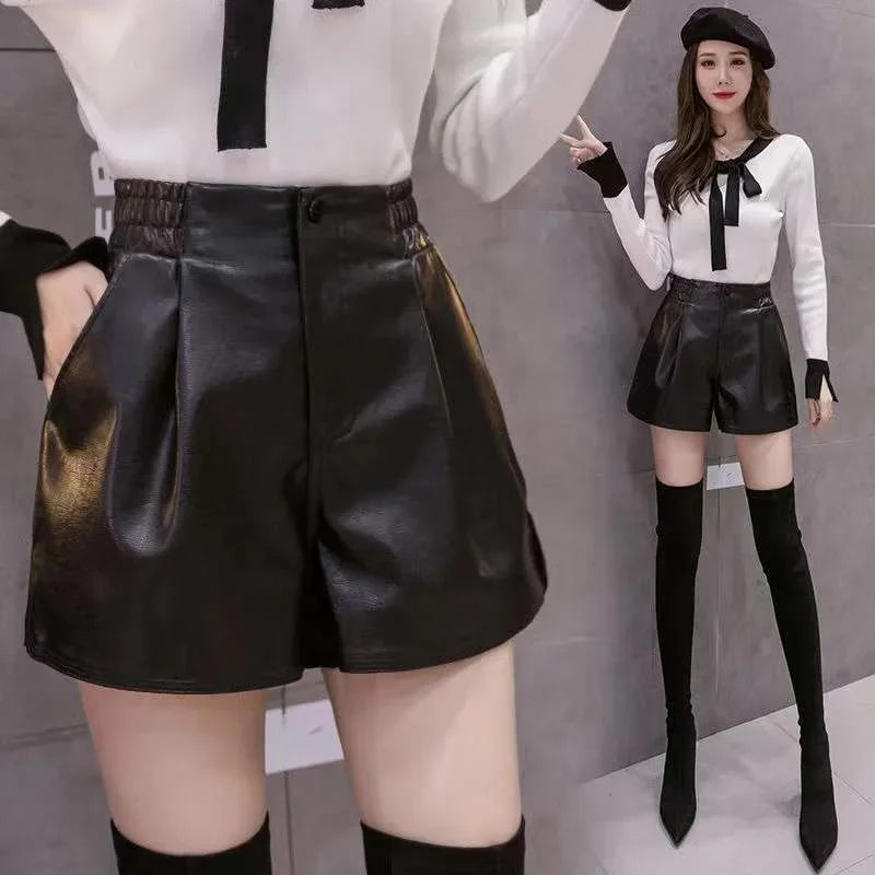 Casual A-Line Leather Shorts⎥Chic Loose Fit Women's Fashion Pants.