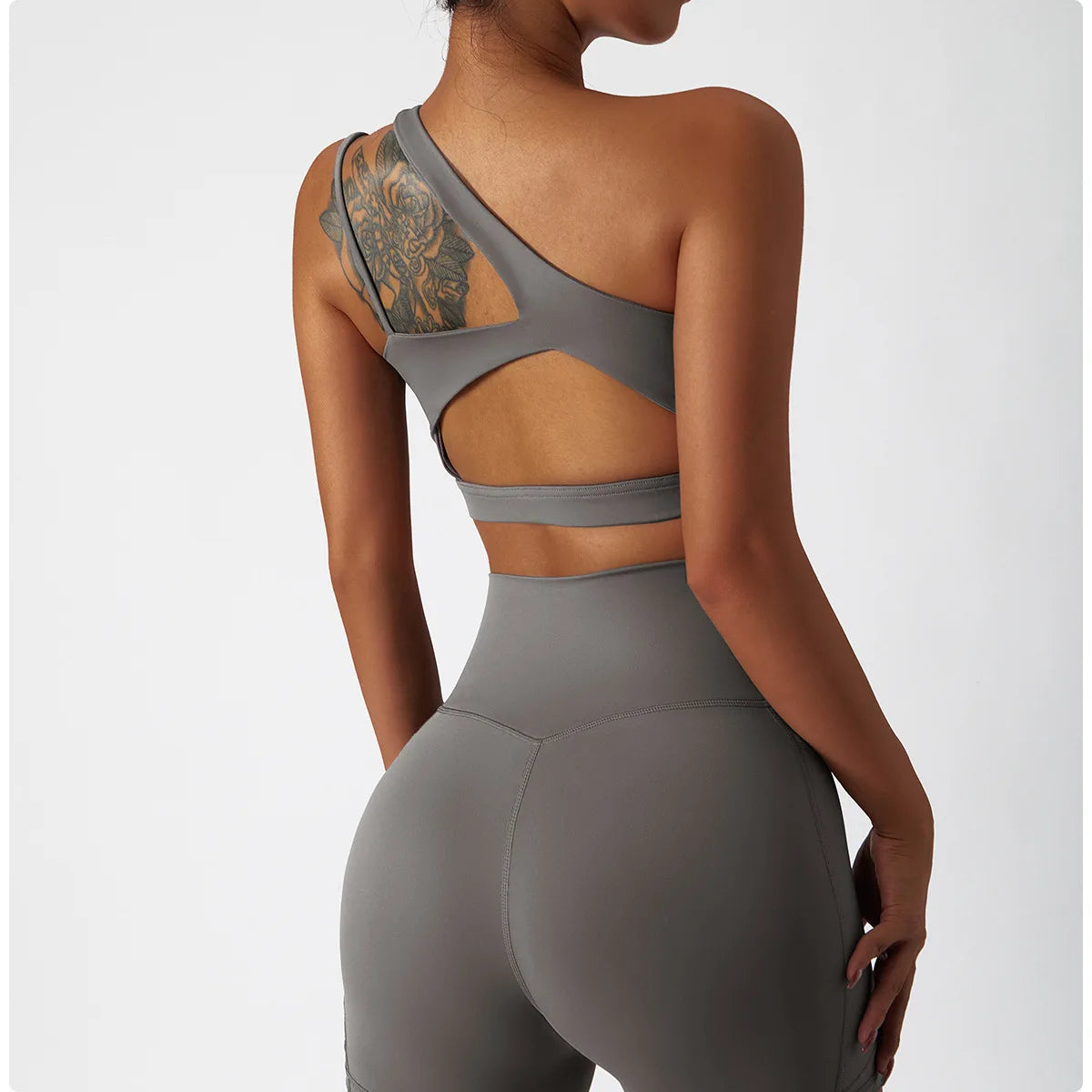 2-Piece Gym Suit Shorts⎥One Shoulder Yoga Set for Women