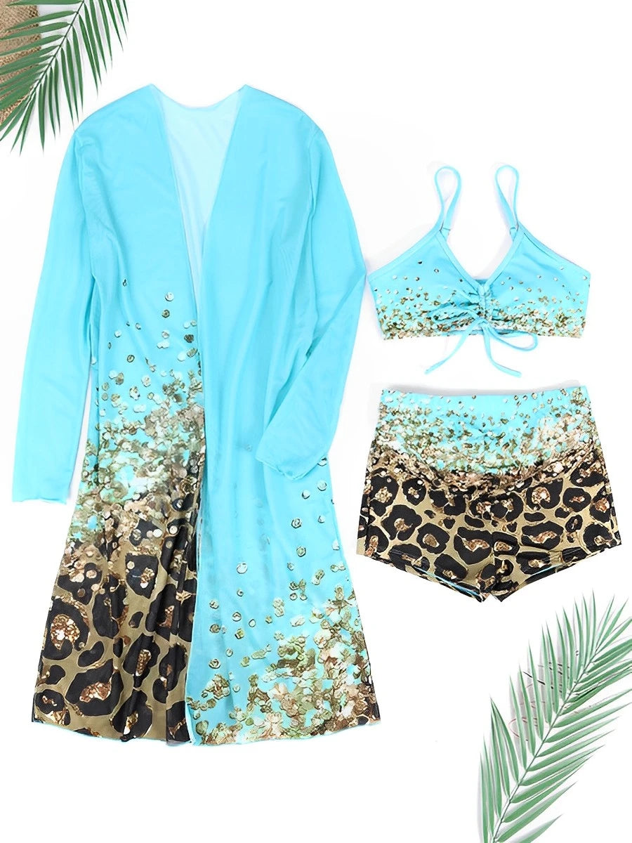 3-Pc Women's Bikini Shorts & Kimono Set ⎥ Chic Swimwear Ensemble