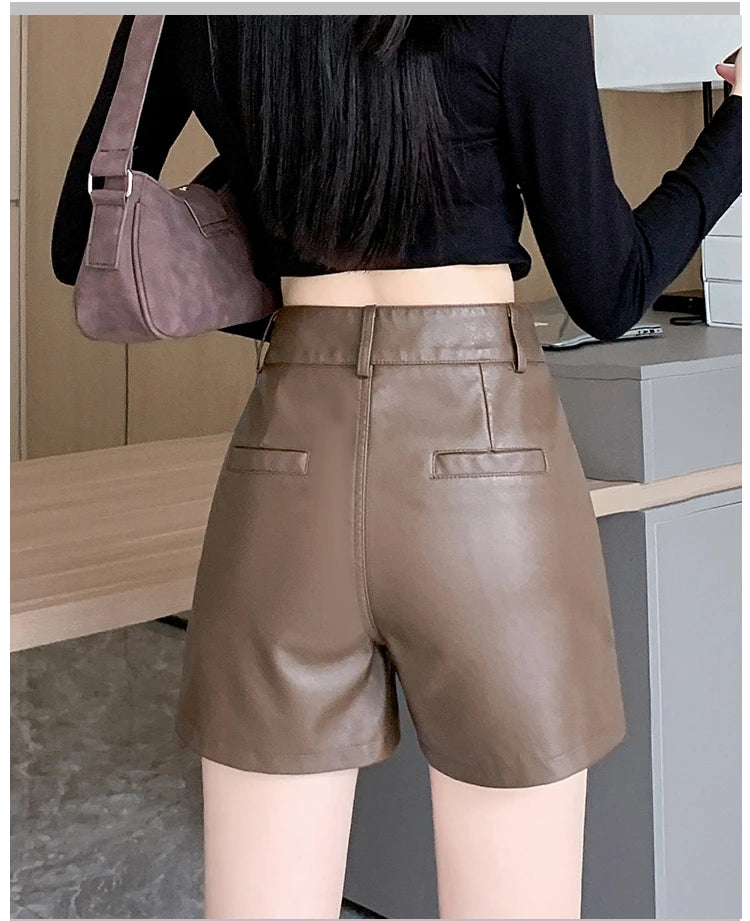 Trendy High-Waisted PU Leather Shorts | Y2K Inspired Fashion Statement.