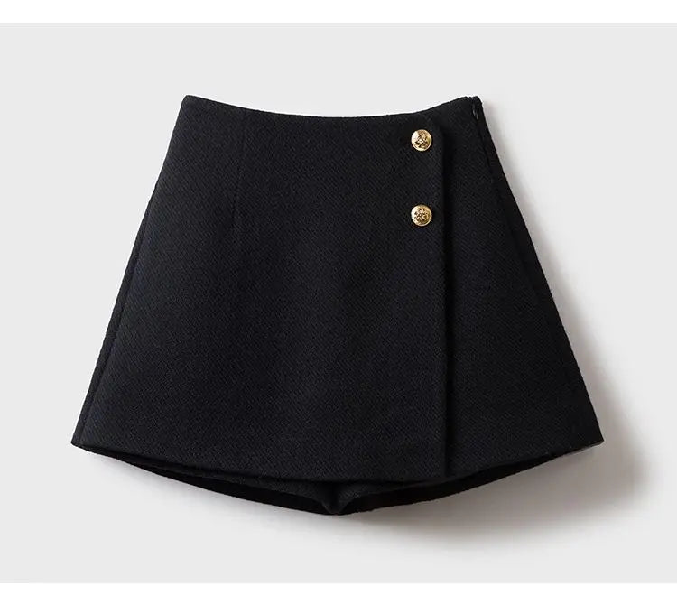 A-Line Elegance Skort | Chic Button-Detailed Wide-Leg Skirt Shorts