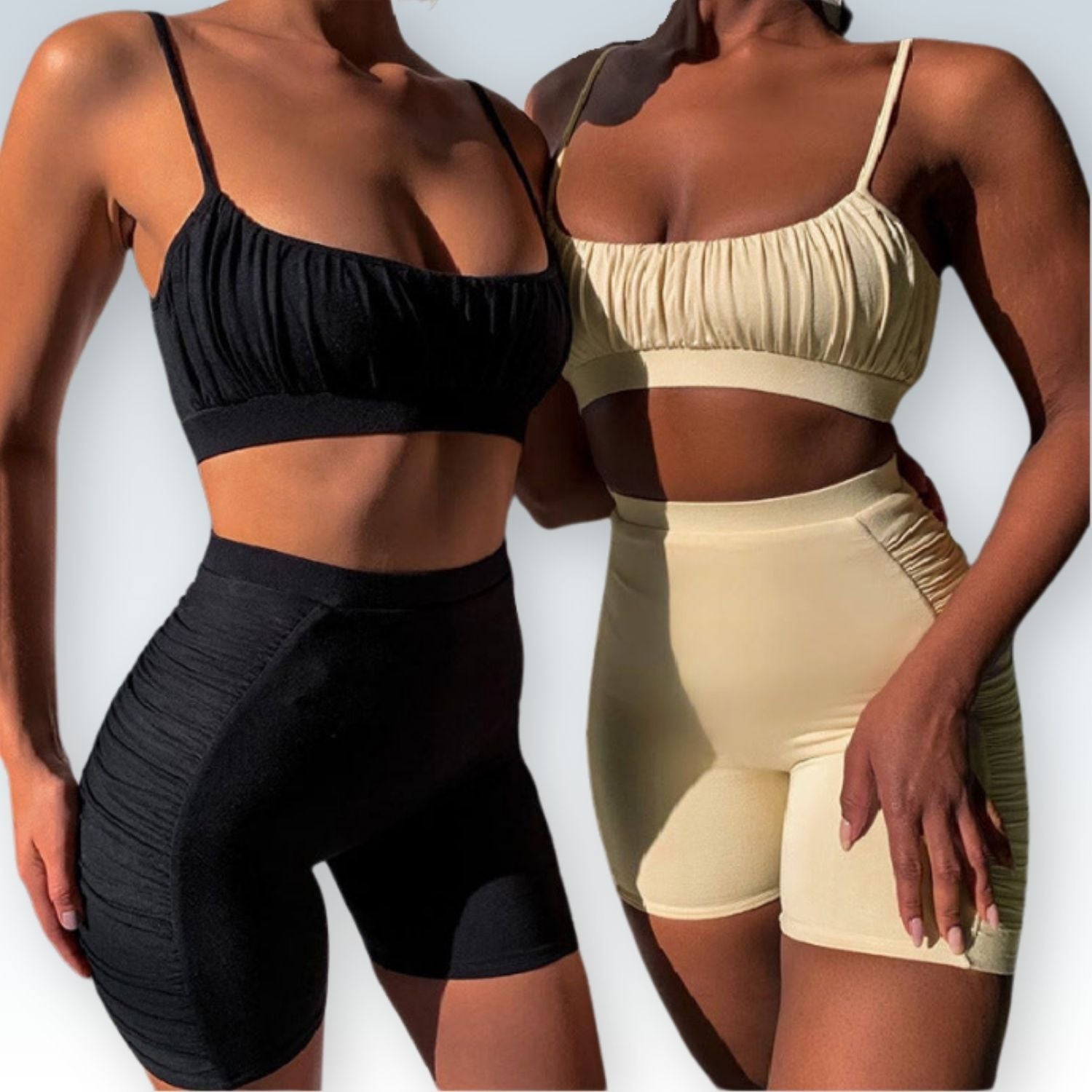 Textured Crop Top with High-Waisted Biker Shorts | Women's Coordinated Athleisure Set