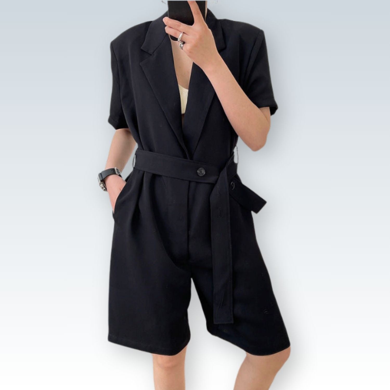 Belted Romper with Wide-Leg Shorts | Modern Women's Tailored Playsuit