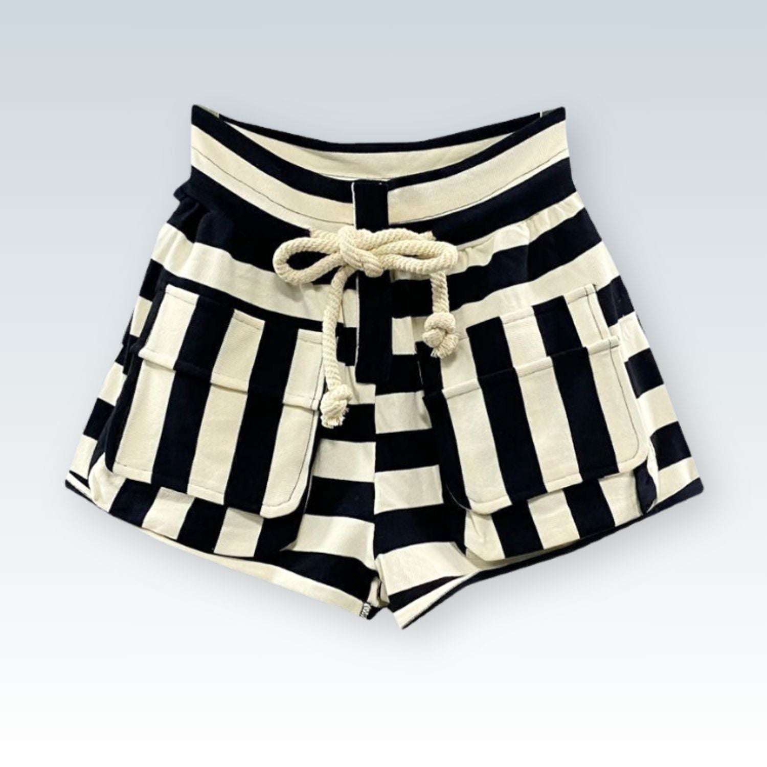 Nautical Stripe Cargo Shorts | Women's Casual Pocketed Drawstring Summer Shorts