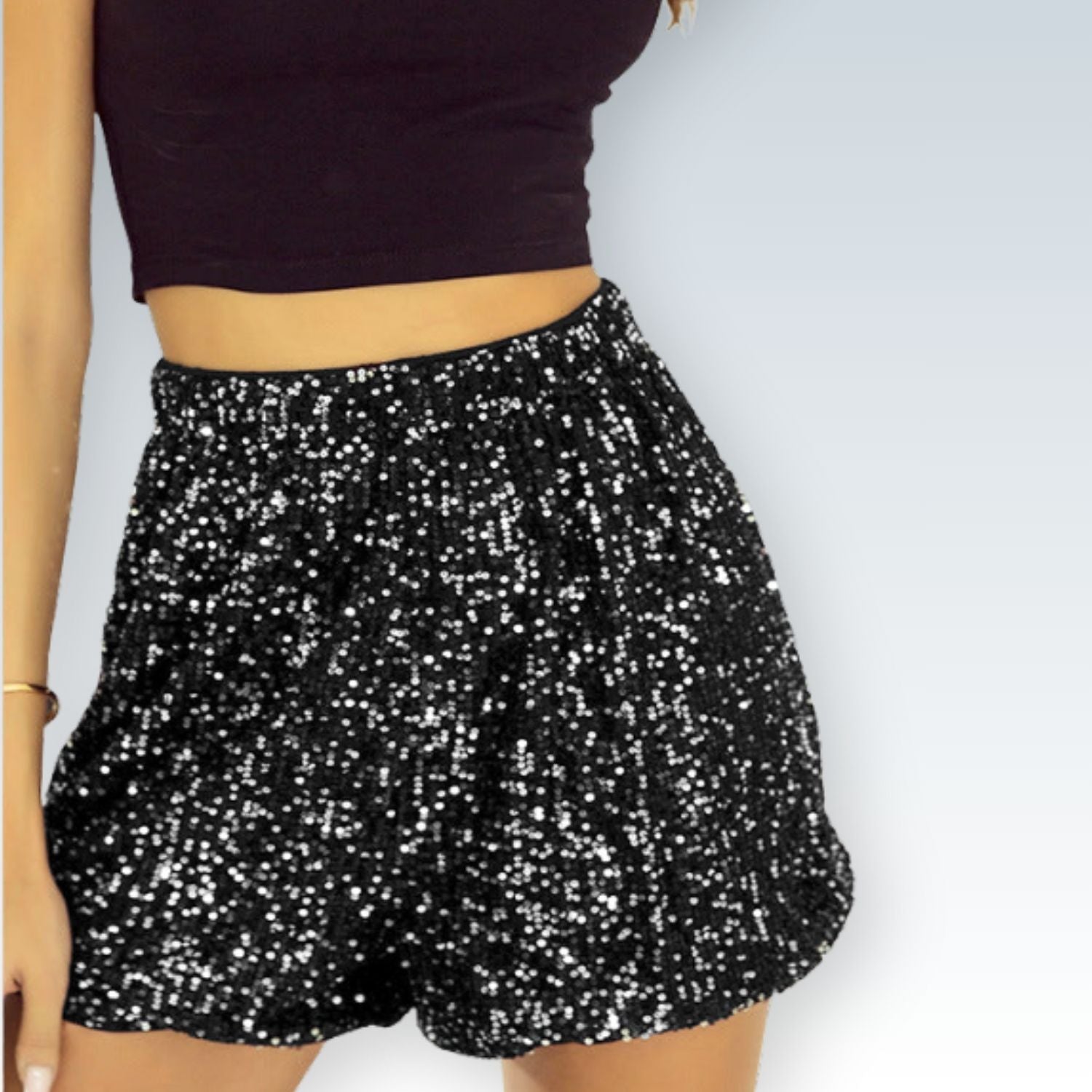 Glittering Sequin Shorts | High-Waisted Straight-Cut Style for Women