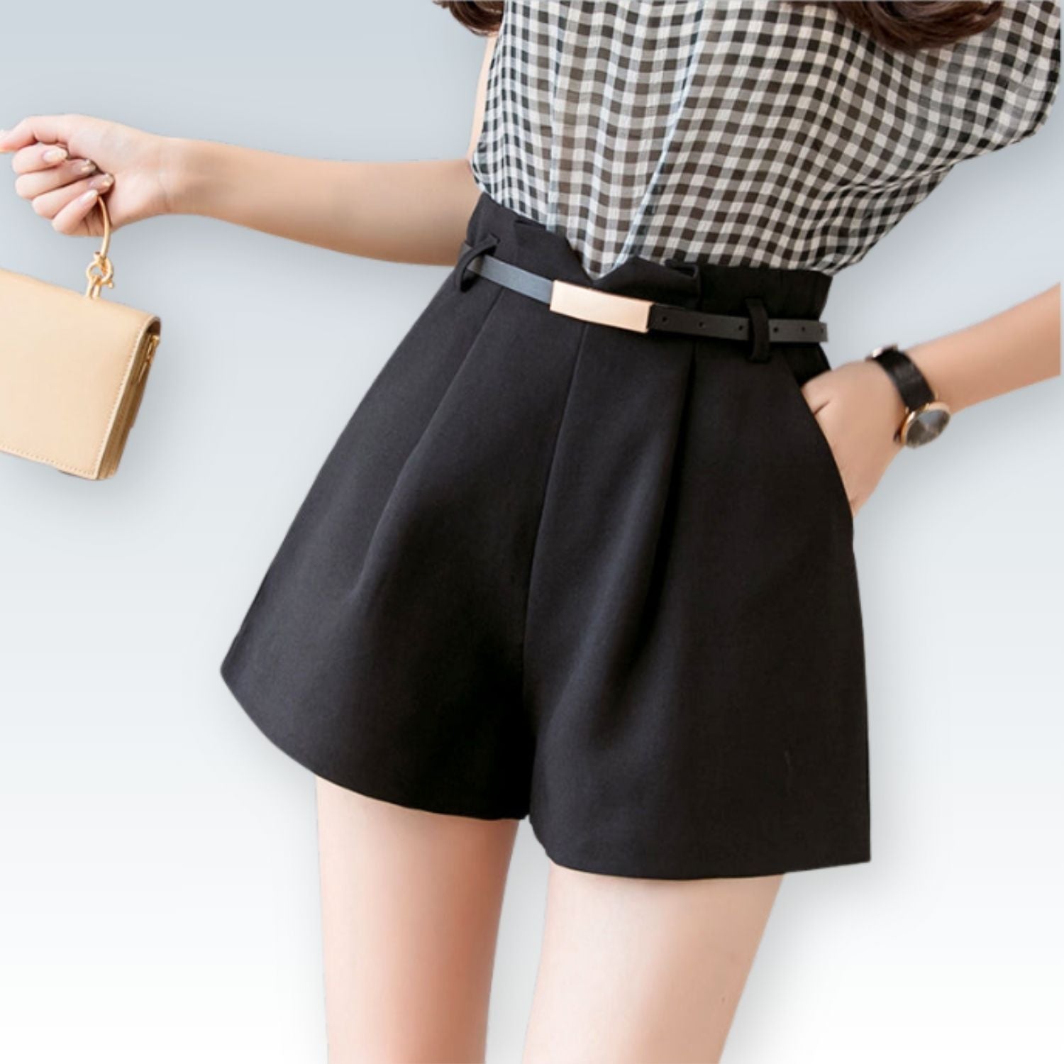 Elegant High-Waist A-Line Shorts | Women's Loose-Fitting Suit-Style Bottoms