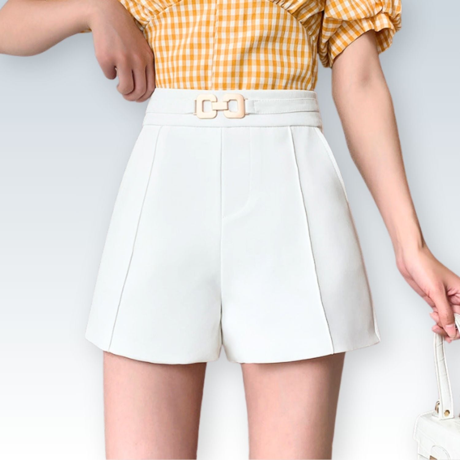 High-Rise Shorts with Decorative Metal Buttons | Comfortable Wide-Leg Cut for Women