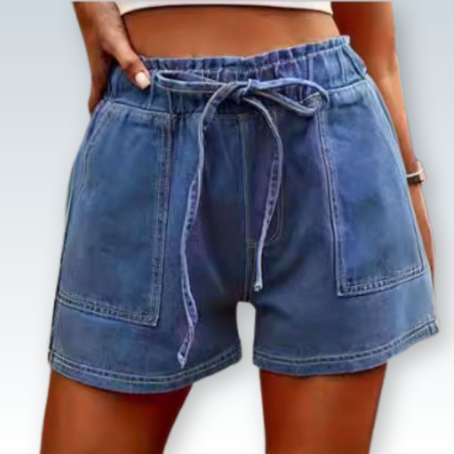 Plus Size Jean Shorts |  Waist Tie Detail Jorts for Women