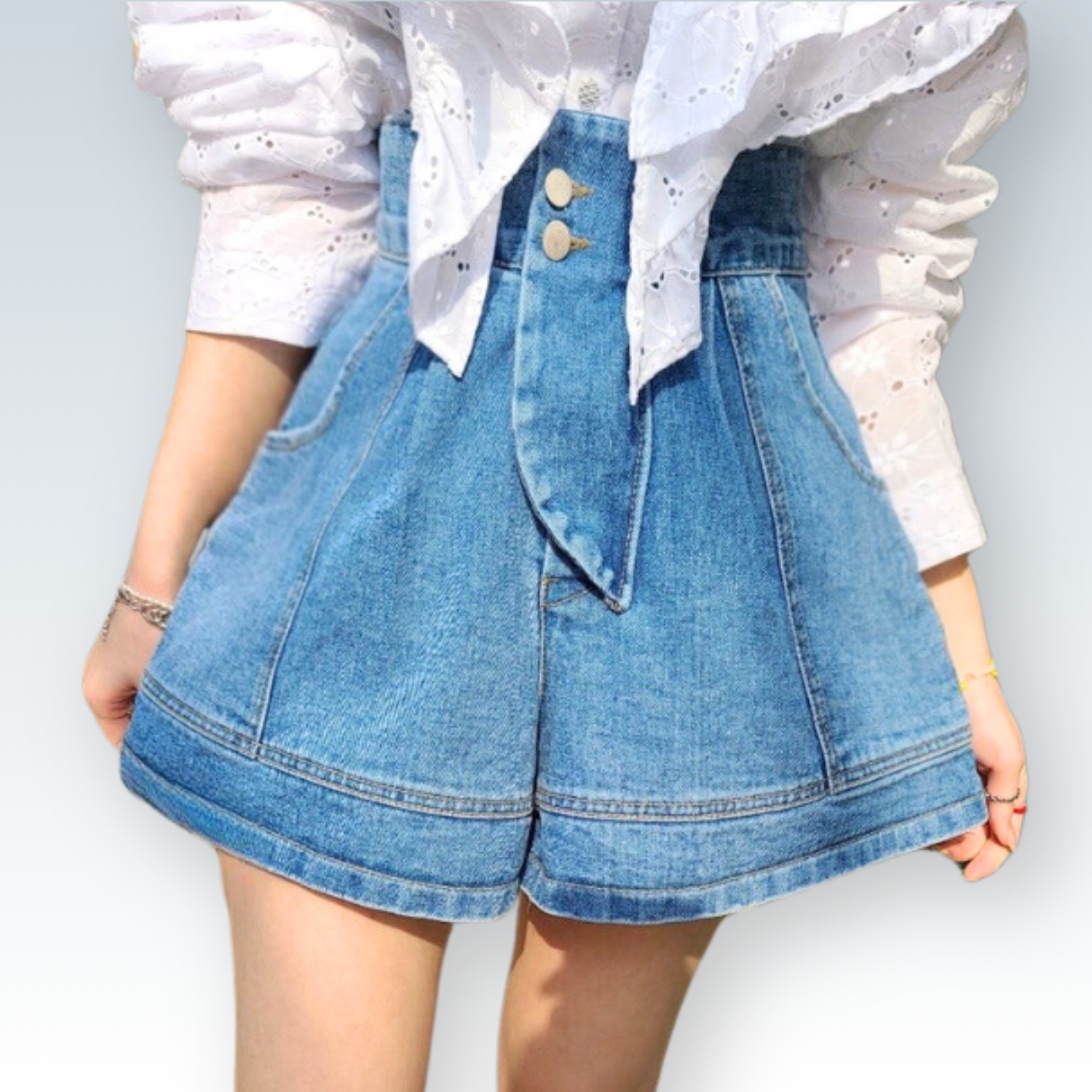 Wide Leg Vintage Jean Shorts  |  High Waisted Shorts with Front Buttons