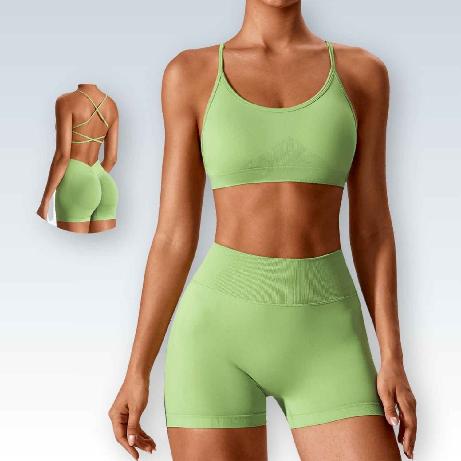 Seamless Yoga Shorts Set for Women ⎥ Quick-Dry Fitness Ensemble with Beauty Back Sports Bra and Shorts