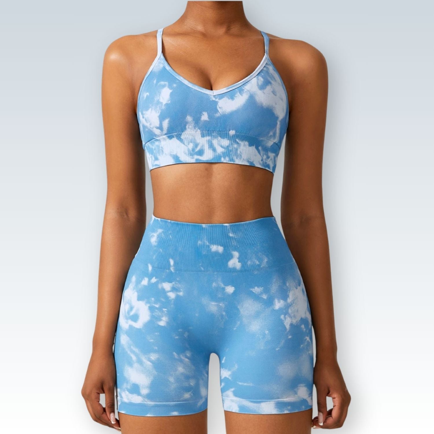 Seamless Camo Yoga Set | High-Waist Workout Shorts & Bra