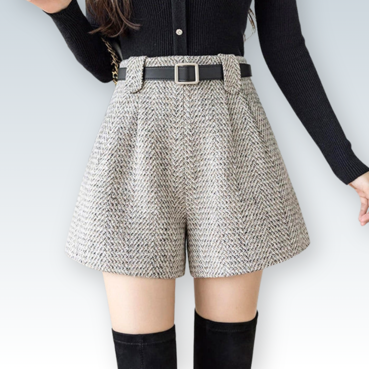 High-Waisted Herringbone Pattern Suit Shorts | Sophisticated & Trendy