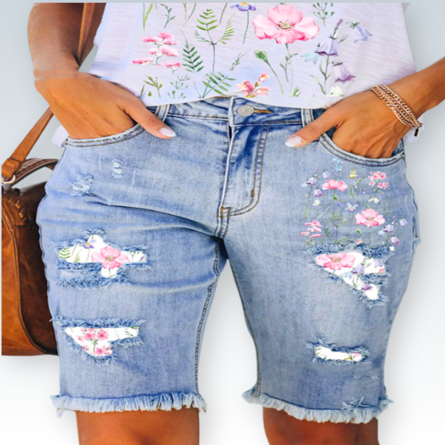 Floral Ripped Jean Shorts | Trendy Distressed Denim for Women