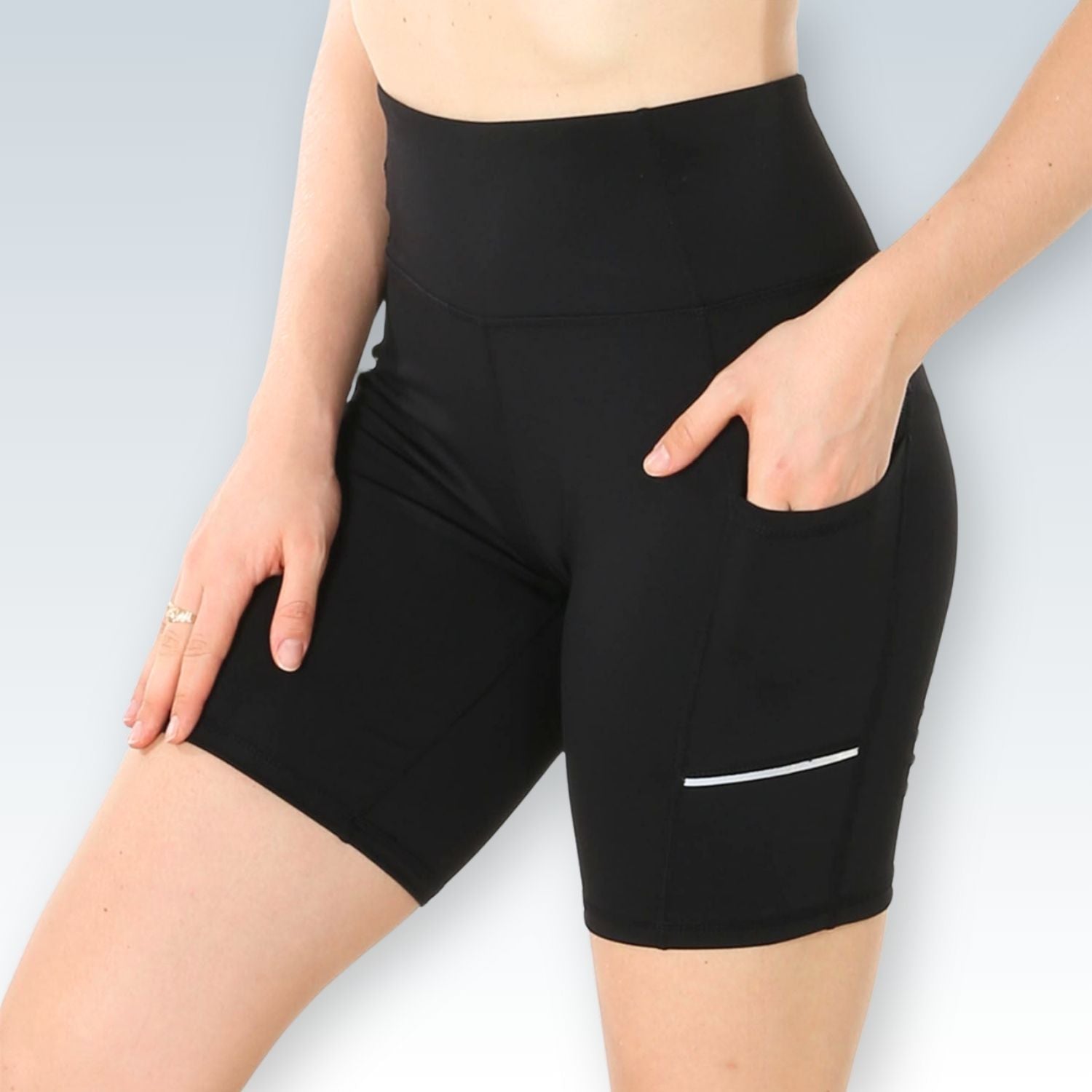 Active Essentials Biker Shorts⎥Reflective Stripe & Side Pockets for Workout Comfort