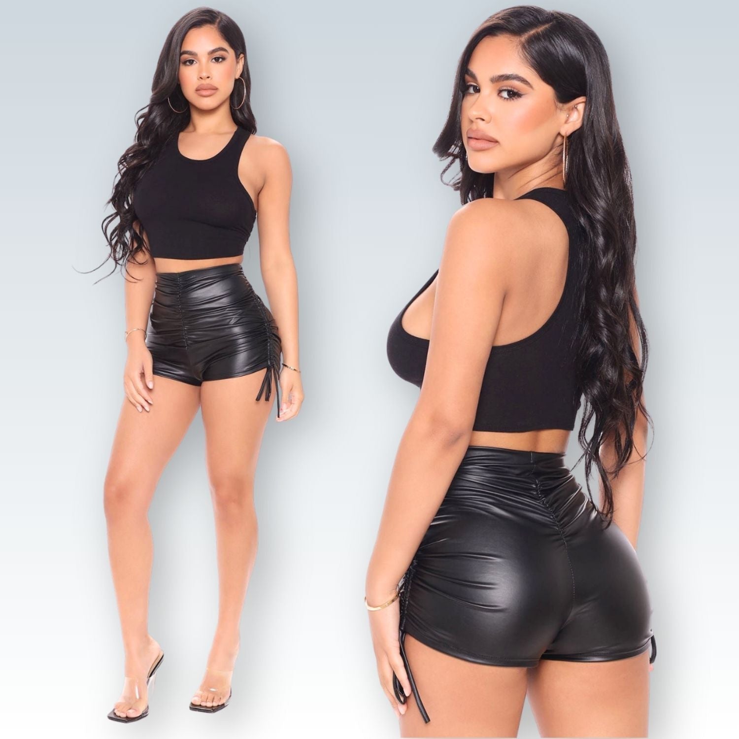 High-Waisted Pleated Faux Leather Shorts | Sophisticated Body-Contour Fit