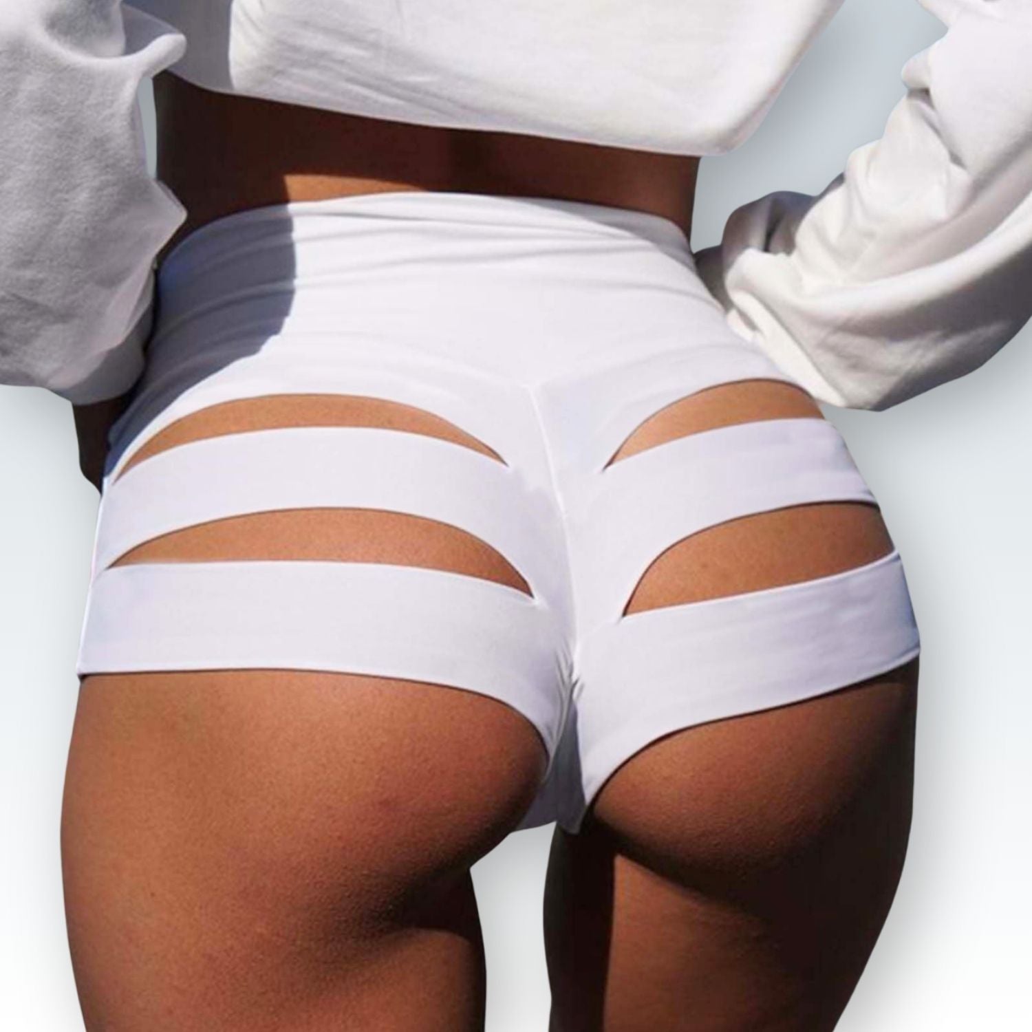 Hollow-Out Booty Shorts⎥Mid-Waist Solid Color Shorts For Women