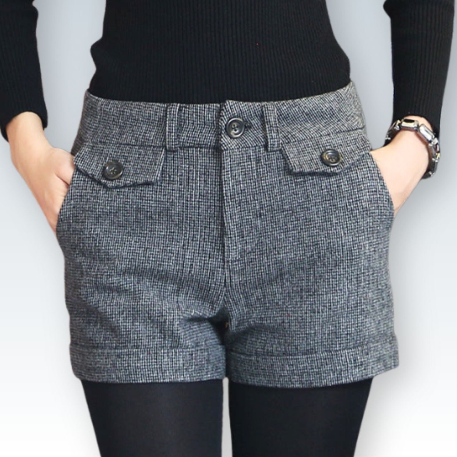 Tailored Plaid Woolen Shorts | Classic Design for Elegant Casual Wear