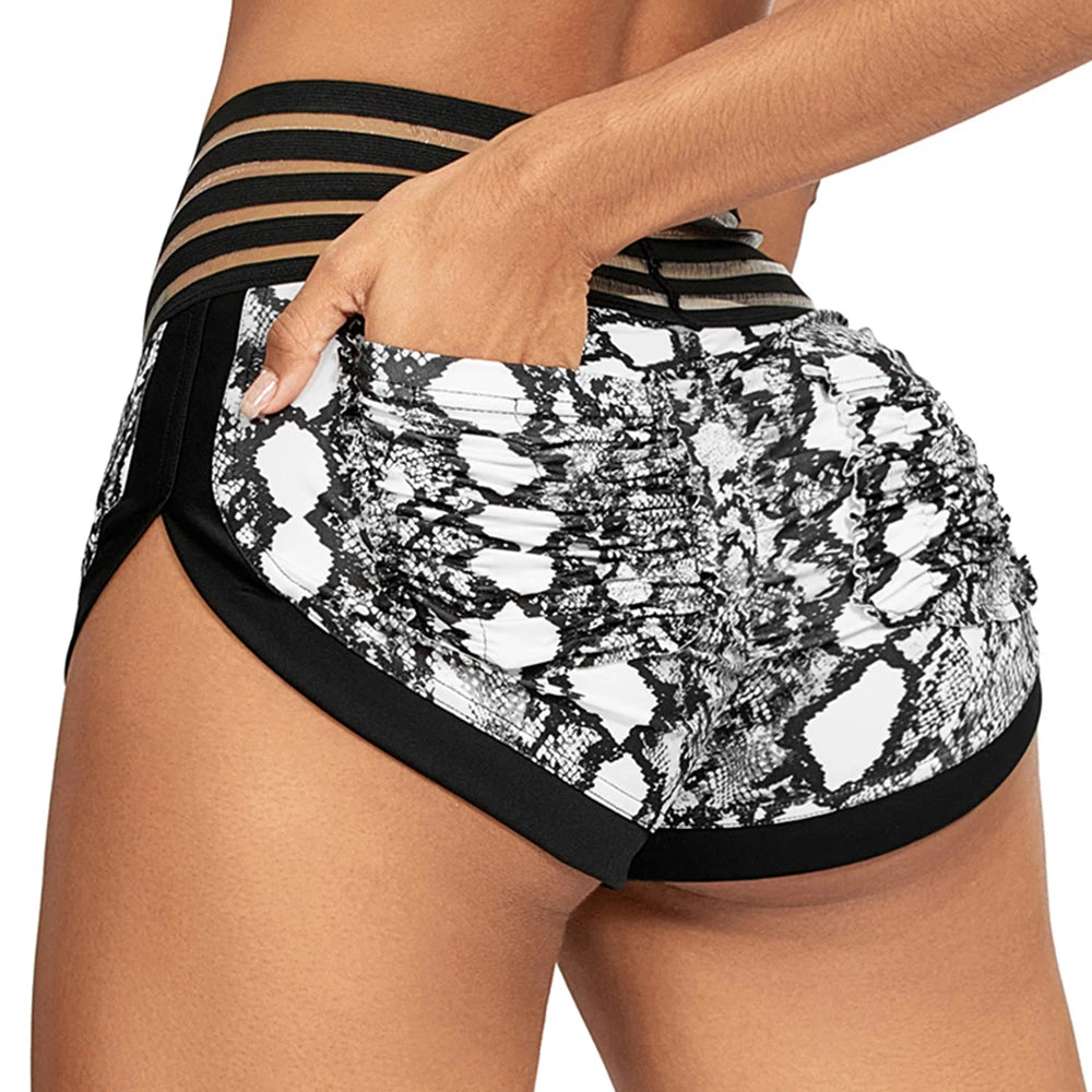 Animal Print High-Waist Yoga Shorts - Scrunch Butt, Breathable Gym Workout for Women - SHORTS LAND