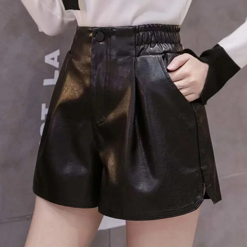 Casual A-Line Leather Shorts⎥Chic Loose Fit Women's Fashion Pants.