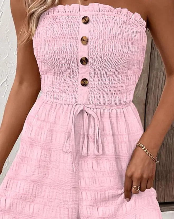 Bandeau Frill Hem Romper for Women⎥Textured Casual Short One-Piece