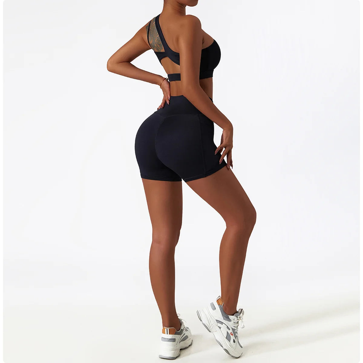 2-Piece Gym Suit Shorts⎥One Shoulder Yoga Set for Women