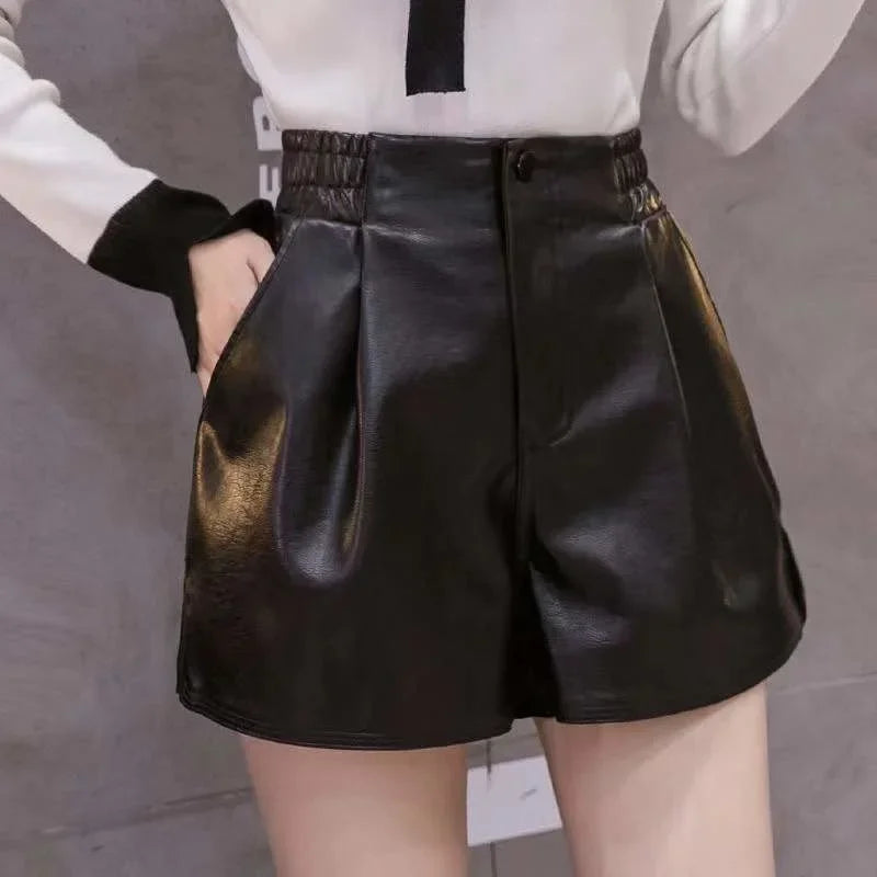 Casual A-Line Leather Shorts⎥Chic Loose Fit Women's Fashion Pants.