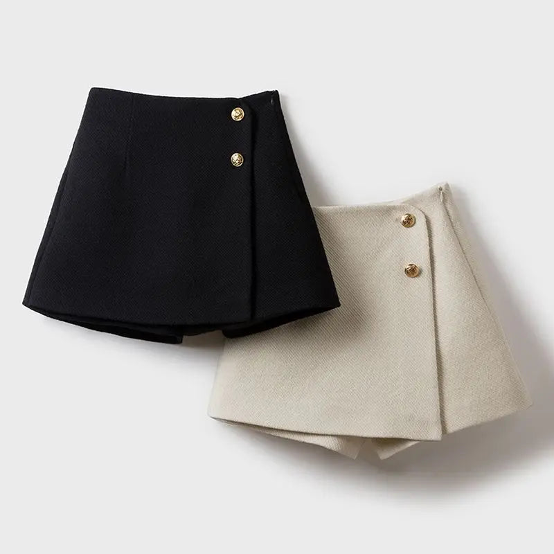 A-Line Elegance Skort | Chic Button-Detailed Wide-Leg Skirt Shorts