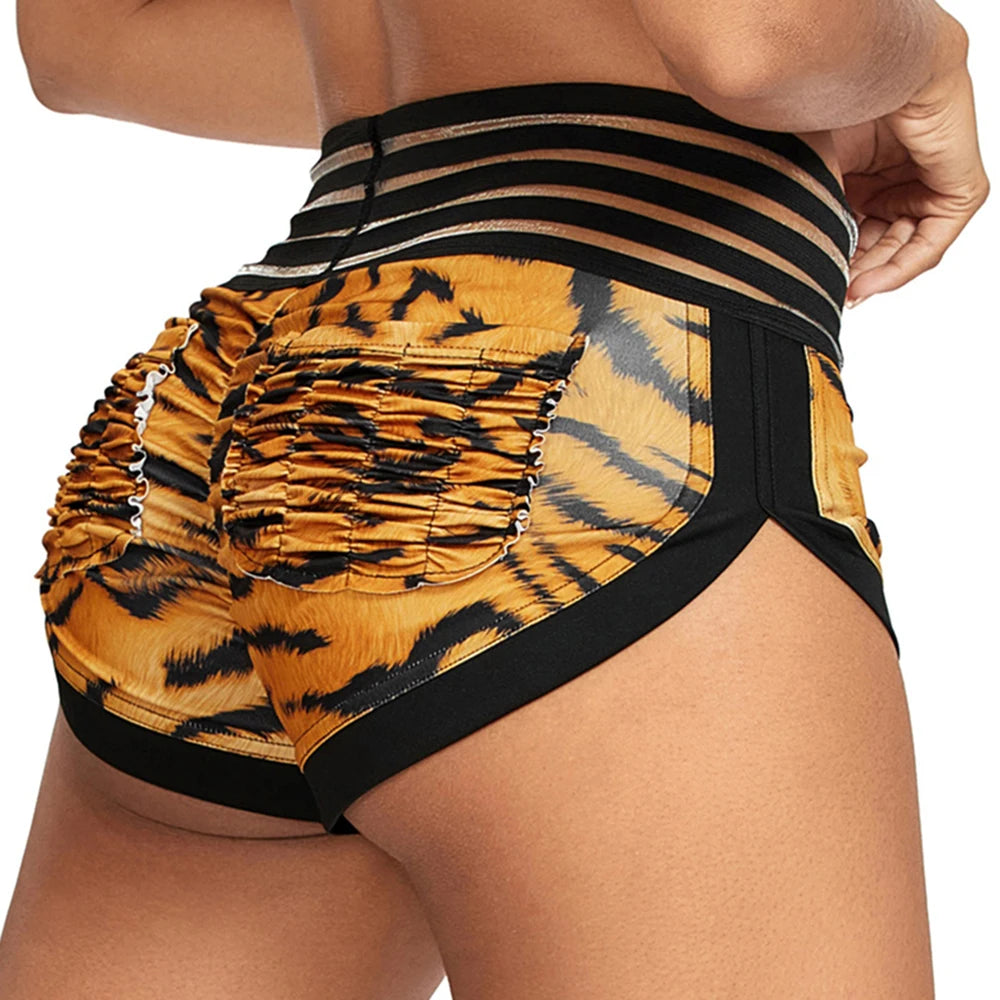 Animal Print High-Waist Yoga Shorts - Scrunch Butt, Breathable Gym Workout for Women - SHORTS LAND