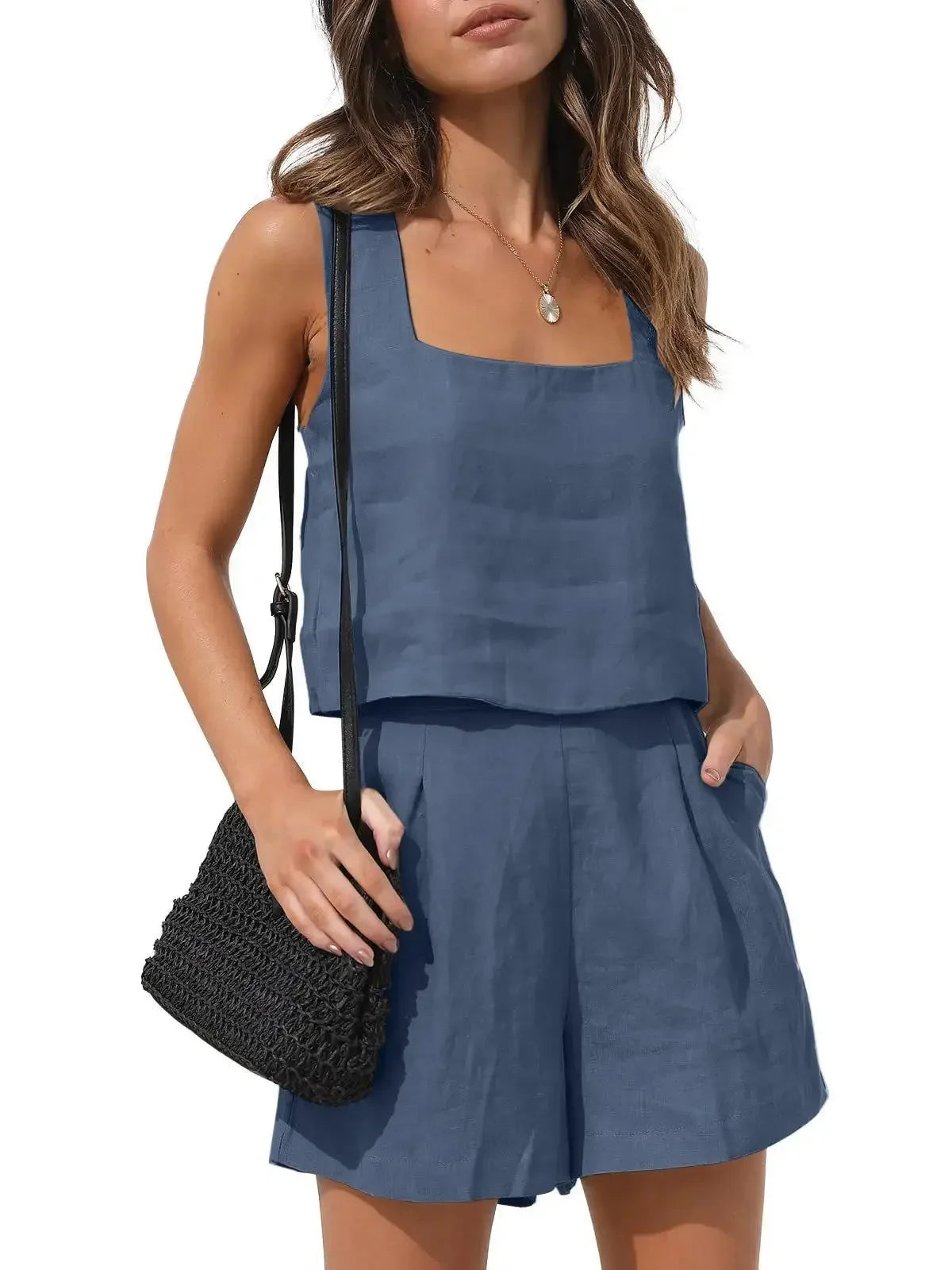 Breezy Linen Two-Piece Set⎥Sleeveless Top and Shorts Combo for Effortless Summer Style.