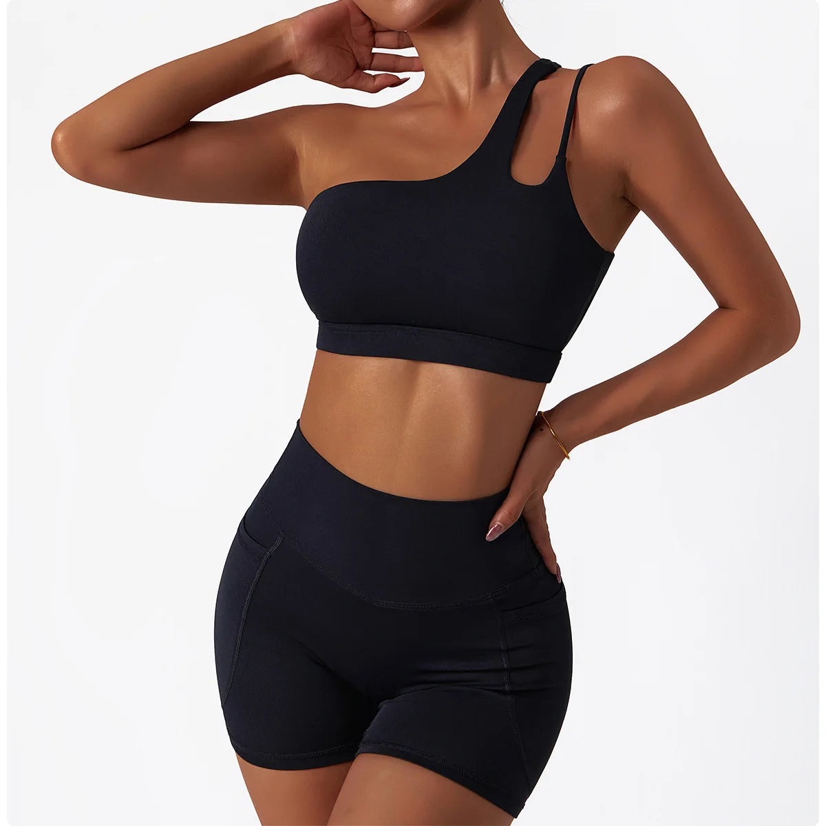 2-Piece Gym Suit Shorts⎥One Shoulder Yoga Set for Women