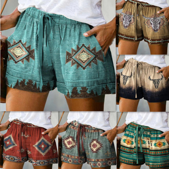 Boho-Chic Drawstring Casual Shorts  |  Exotic Print & Relax Fit for Vibrant Summer Days