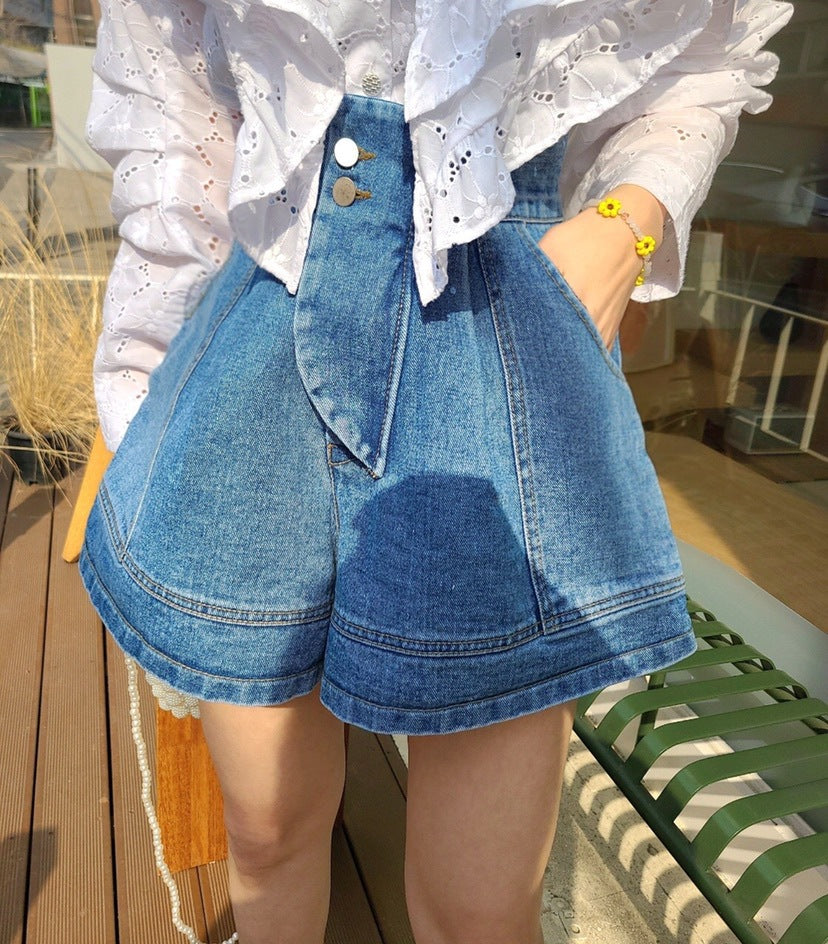 Wide Leg Vintage Jean Shorts  |  High Waisted Shorts with Front Buttons