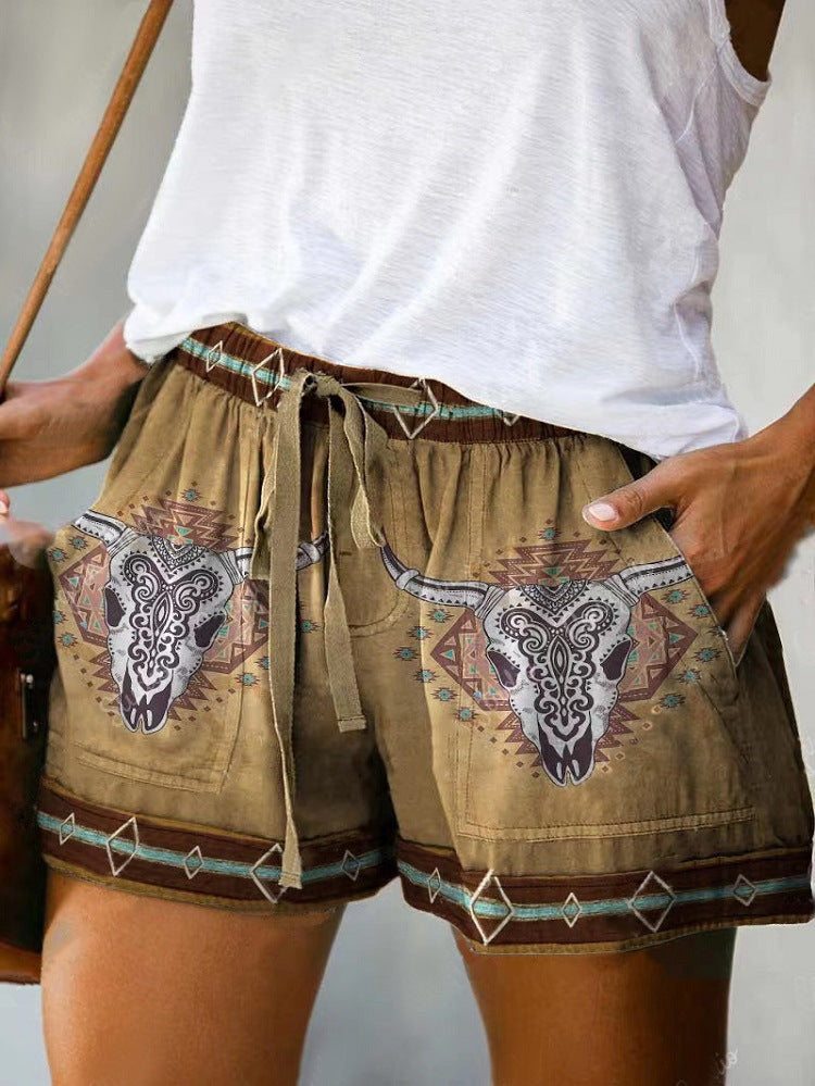 Boho-Chic Drawstring Casual Shorts  |  Exotic Print & Relax Fit for Vibrant Summer Days