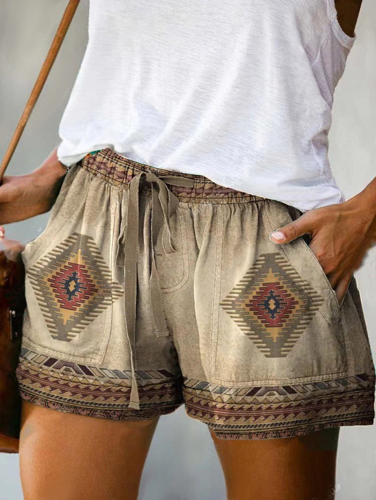 Boho-Chic Drawstring Casual Shorts  |  Exotic Print & Relax Fit for Vibrant Summer Days