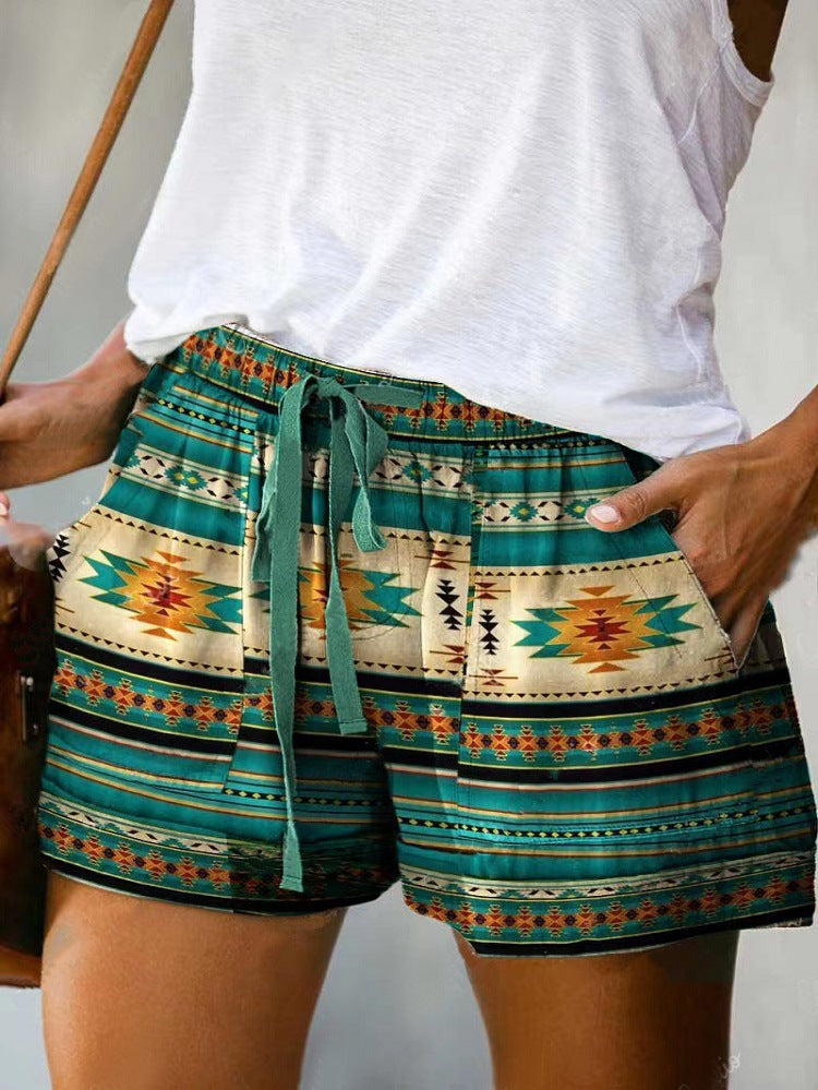 Boho-Chic Drawstring Casual Shorts  |  Exotic Print & Relax Fit for Vibrant Summer Days