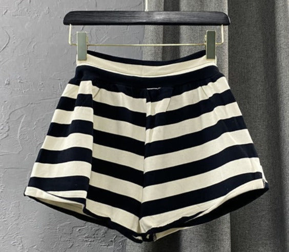 Nautical Stripe Cargo Shorts | Women's Casual Pocketed Drawstring Summer Shorts